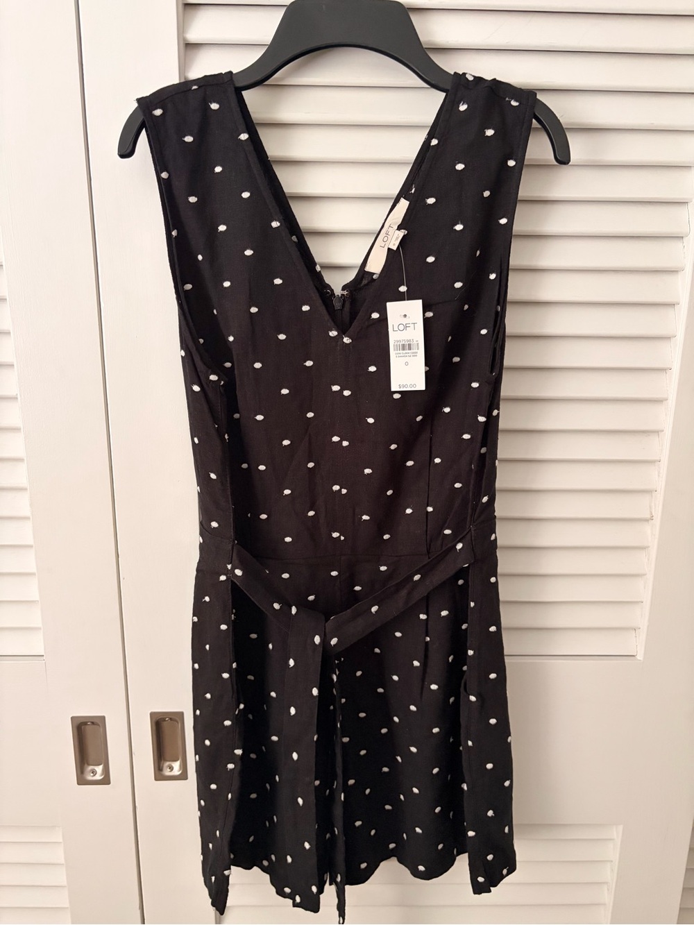 LOFT Black and White Polka Dot V-Neck Dress